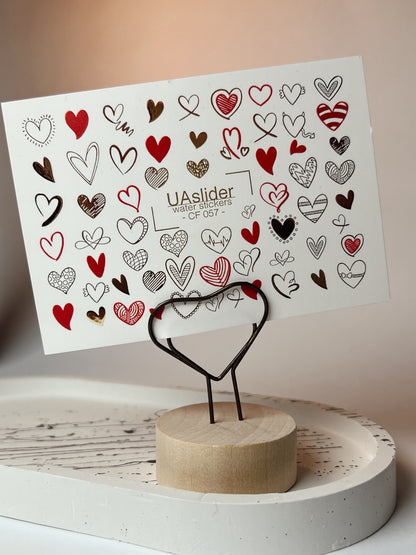Nail Water Decal CF-057 | Heart Nail Water Decals | Red, Black & Gold Love Slider Designs