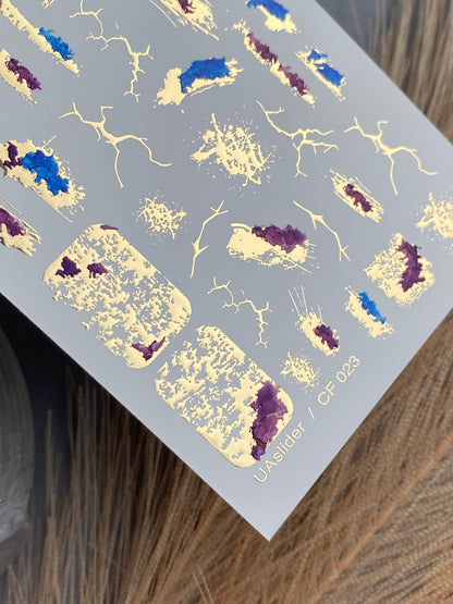 Nail Water Decal CF-023 | Abstract Nail Water Decals with Gold Foil | Cracked Effect