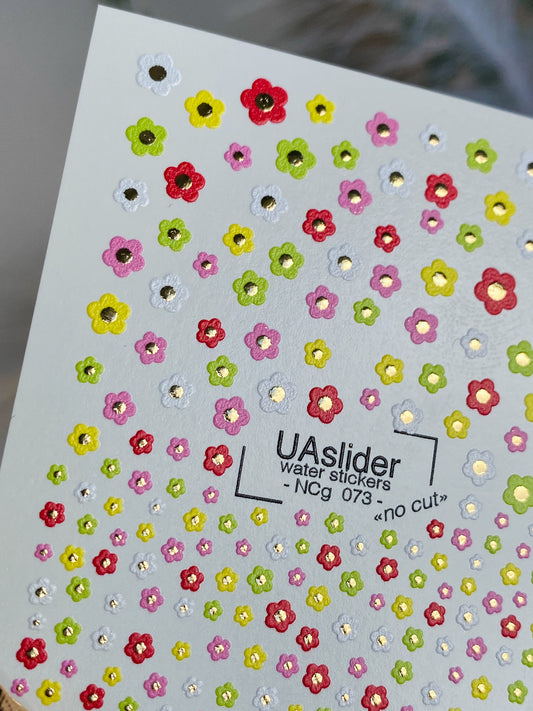 Nagel Wasserabziehbild NCg-073 | Wasserfolien Nagelabziehbilder Mini Bunte Blumen | Rote, Gelbe, Rosa und Weiße Blüten