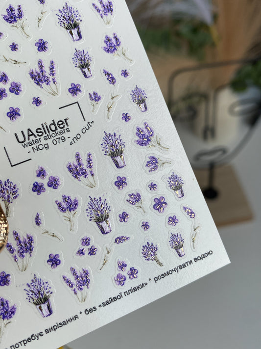 Nagel Wasserabziehbild NCg-079 | Wasserfolien Nagelabziehbilder Lavendelsträuße | Lila Blumen Nagelkunst