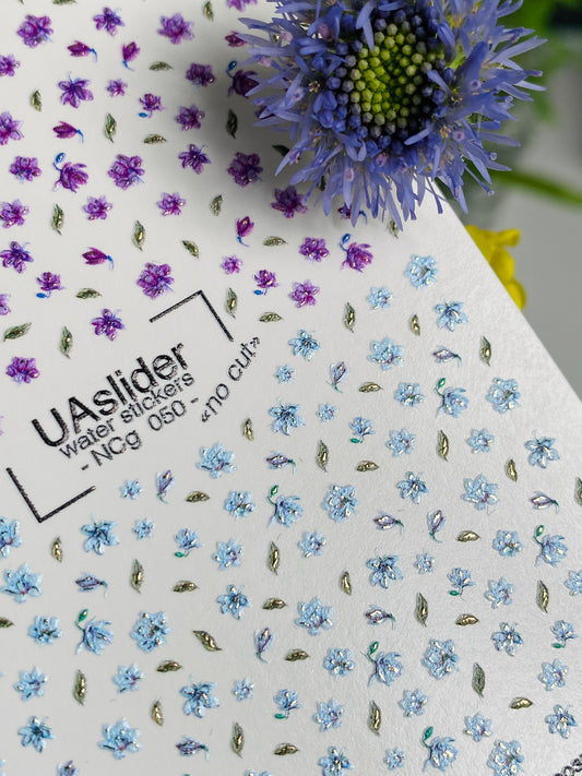Nagel Wasserabziehbild NCg-050 | Wasserfolien Nagelabziehbilder | Lila & Blaue Mini Wildblumen