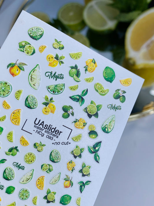 Nagel Wasserabziehbild NCg-093 | Wasserfolien Nagelabziehbilder Zitrus und Minze | Mojito Inspirierte Nagelkunst