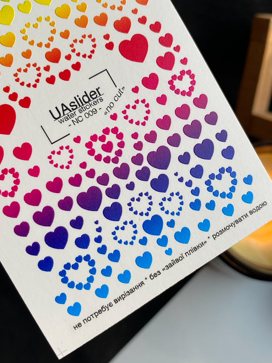 Nagel Water Decal NC-009 | Water Slide Nagel Decals Regenboog Hartjes | Kleurrijke Verloop Liefde