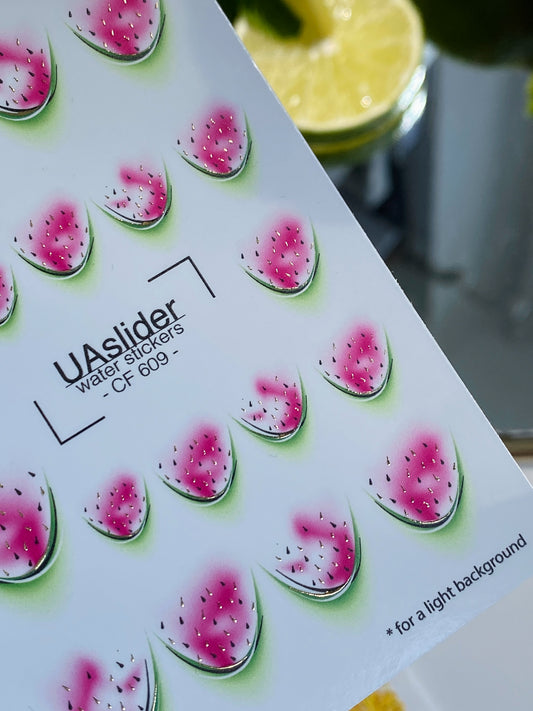Nagel Wasserabziehbild CF-609 | Wassermelonenstück Wasserfolien Nagelabziehbilder | Saftige Frucht Nagelkunst