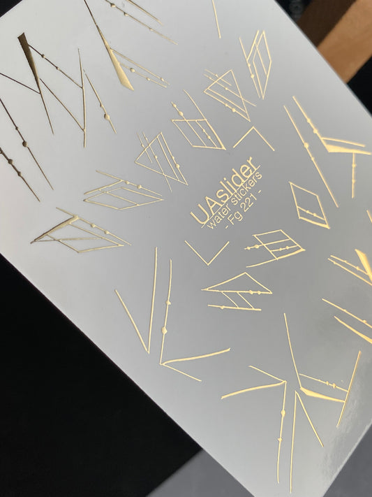 Nagel Wasserabziehbild Fg-221 | Wasserfolien Nagelabziehbilder | Goldfolie Geometrische Linienkunst
