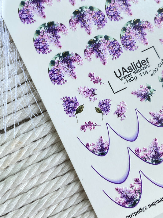 Nagel Wasserabziehbild NCg-114 | Wasserfolien Nagelabziehbilder mit Fliederblumen | Lila Blumen Nagelkunst
