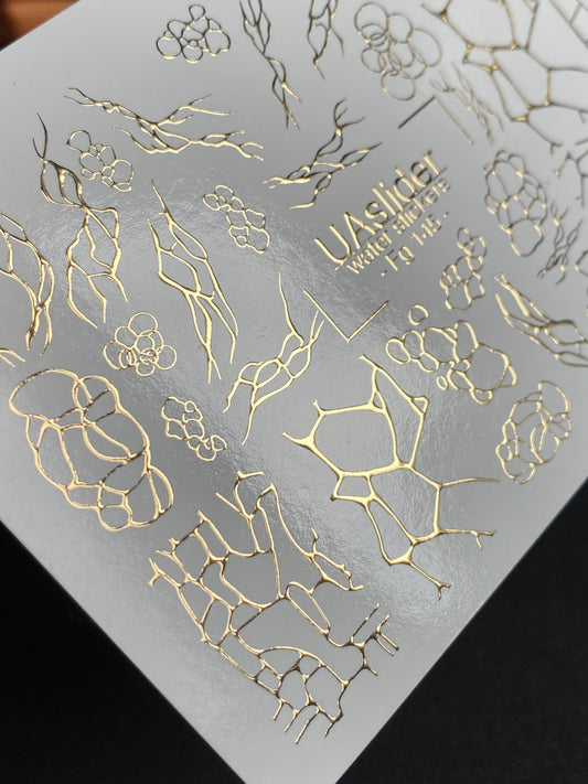 Nagel Wasserabziehbild Fg-145 | Wasserfolien Nagelabziehbilder mit goldenen Rissen und abstrakten Netzmustern | Moderne Nagelkunst