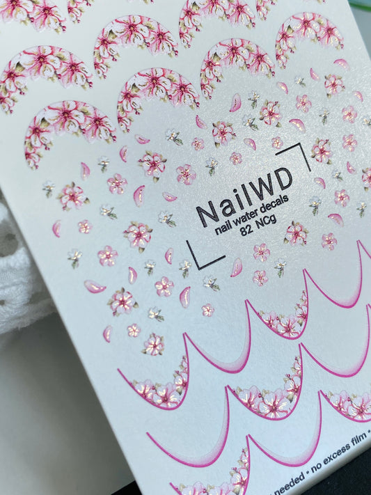 Nagel Wasserabziehbild 82 NailWD | Wasserfolien Nagelabziehbilder Französische Spitzen mit Kirschblüten | Romantisch Florale Französisch