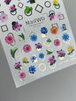 Nagel Wasserabziehbild 175 Nagel WD | Wasserabziehbare Nagelaufkleber Bunte Blumen | Nagel Wasserabziehbilder mit geometrischen goldenen Rahmen
