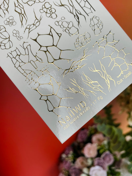Nagel-Wasser-Transferfolie 17 NailWD | Wasser-Schiebefolien für Nägel mit goldenen abstrakten Mustern | Risse und Blasen Nagelkunst