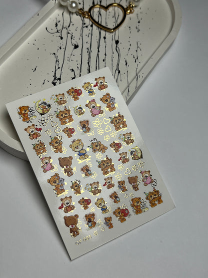 Nail Water Decal CF-088 | Cute Teddy Bear Water Slide Nail Decals | Birthday, Love & Sleepy Bears